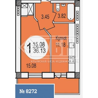 1-к квартира 36 кв.м 3/4 эт.